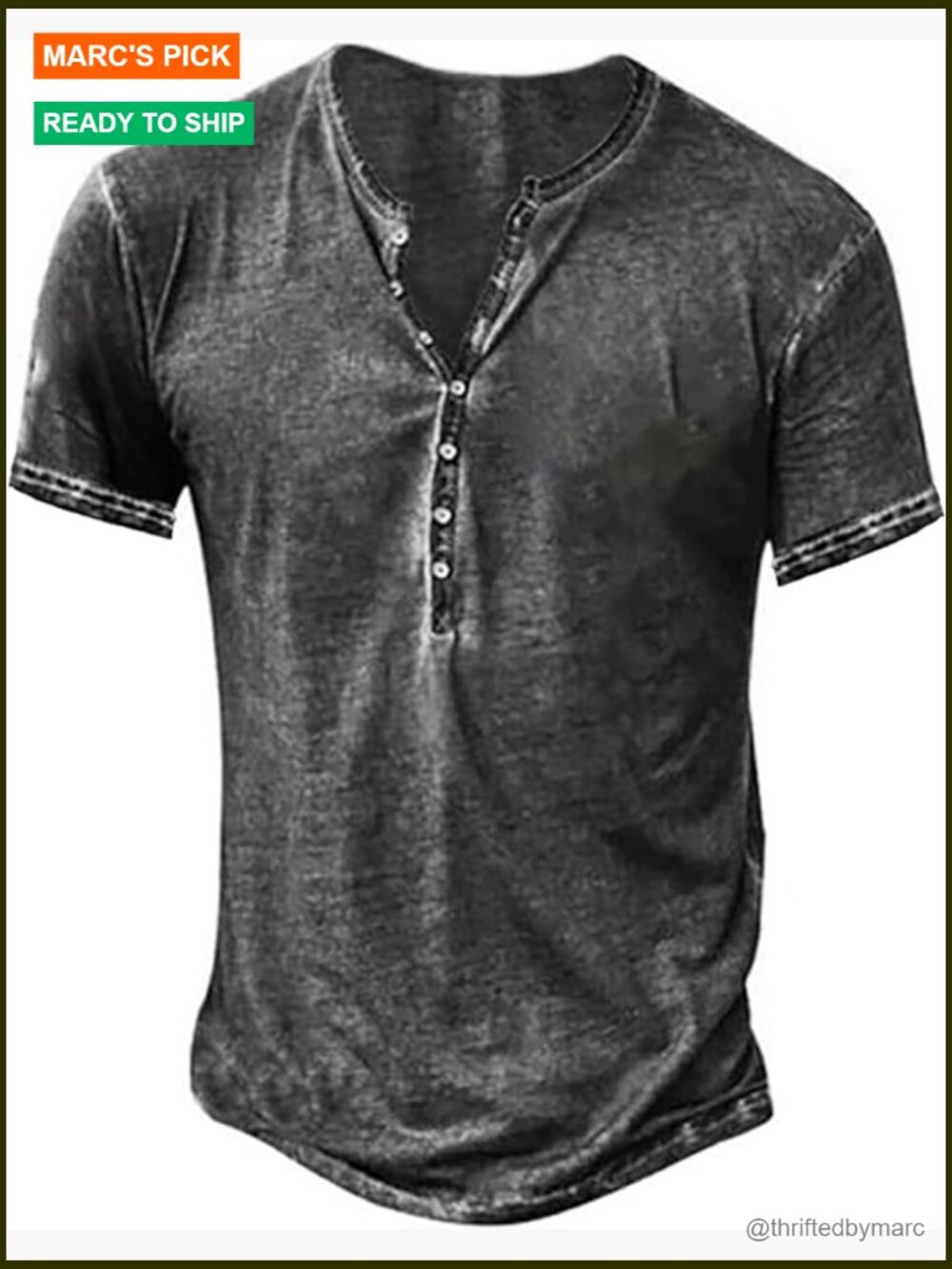 Distressed Henley Short Sleeve Tee Shirt Slim Fit Cotton Button Down Casual
